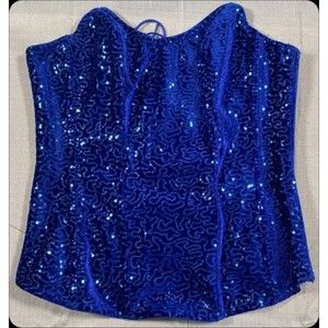 NWOT L Fredericks Corset Bustier Royal Blue Sequin Velvet Lace-Up Vintage